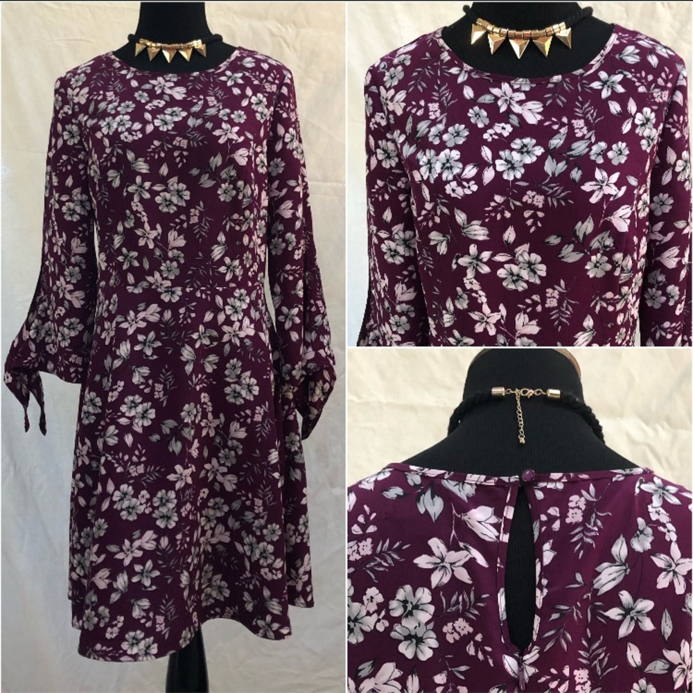 Shier Elegant Mauve Floral Long sleeve midi